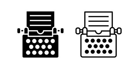 Typewriter icon set. Outline Minimalist Typewriter Document Machine Icon Design Element Silhouette Isolated