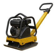 Fototapeta premium Isolate transparent earth compactor with steel plate for roadwork, industrial-grade earth compactor with steel plate PNG die-cut for advertising