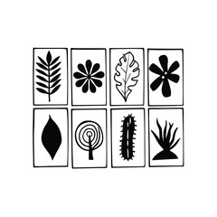 generate 8 unique black botanical abstract element