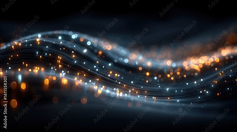 Poster abstract digital wave with glowing bokeh lights creates a futuristic and dynamic visual effect on a 