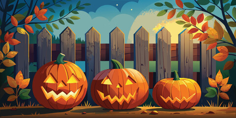 Digital Halloween Illustration with Animals Pumpkins and Spooky Elements for Design