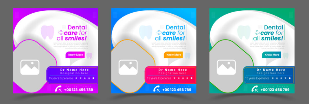 Dental care clinic social media promotion creative modern templates with vibrant colors