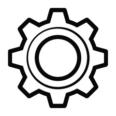  Simple black and white outline of a gear with a central circle and inner ring