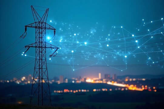 Power grid transmits clean energy to city skyline
