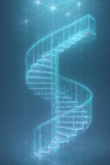 Glowing Holographic Spiral Staircase Floating in Infinite Digital Space with Teal and Lavender Light