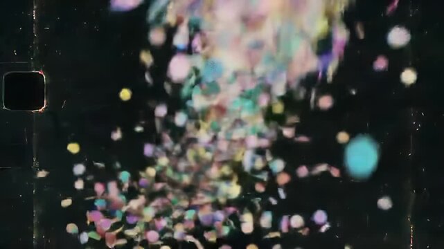 Pastel Confetti Swirling on Vintage 8mm Film Background