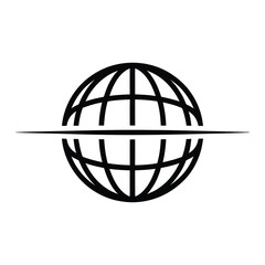  Stylized black and white globe icon with a horizontal line bisecting its center