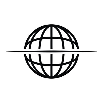  Stylized black and white globe icon with a horizontal line bisecting its center