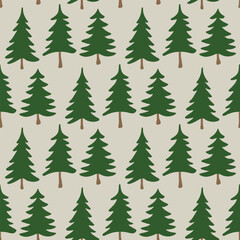 Obraz premium Repeating Pattern of Green Pine Trees on Beige Background