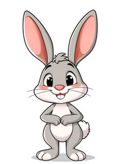 Fototapeta premium A cheerful cartoon rabbit with big ears and a friendly smile, standing confidently against a plain background.