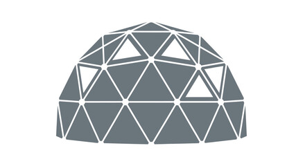 Grey geodesic dome illustration with a white triangular framework and nodes.