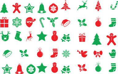christmas icons set with red and green colors