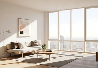 Serene Minimalist Living Room with City View (AI Generated)