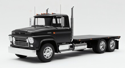 Fototapeta premium Classic Black Flatbed Truck on White Background in Studio Lighting