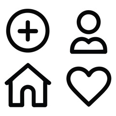  Four distinct social media icons representing common user actions and navigation elements
