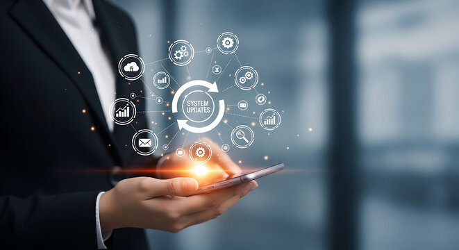 Businesswoman Activating Data Refresh on Mobile Device