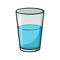 Cartoon Glass of Water Illustration – Fresh Hydration Icon, Clean Drinking Water Vector, Transparent Glass Cup with Blue Liquid for Health & Wellness Graphics

