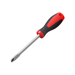 Flathead Screwdriver Vector – Hand Tool with Red and Black Handle, Slotted Head Screw Driver Illustration for Mechanical and DIY Toolkits

