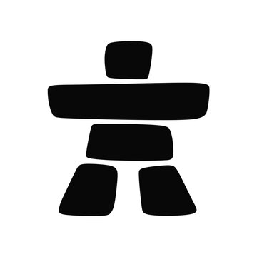 Simple Black and White Inukshuk Icon Illustration on White Background