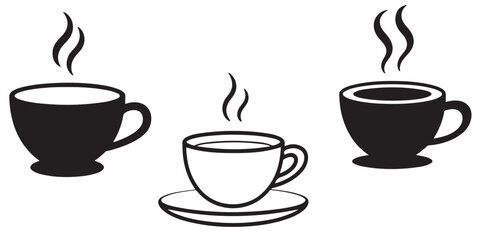 Obraz premium Save to Library Download Preview Preview Crop Find SimilarA cup of hot cafe coffee, Coffee in disposable paper cup with bean flat icon, coffee cup icon vector silhouettes set 