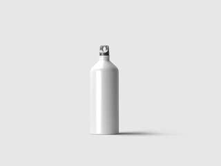 Blank white metal sport bottle mockup with blank Template Design. 3D Render Isolated on White Background.