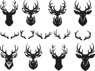 deer head silhouette set of different deer heads