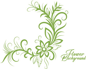 Elegant Green Floral Design Element with Swirls and Leaves on White Background