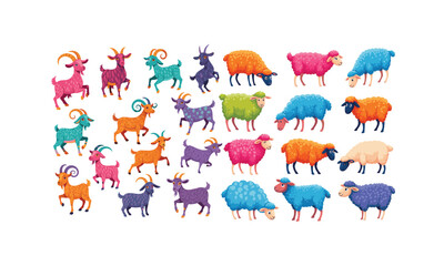 A set of colorful goat and sheep collections for kids vector illustration.
