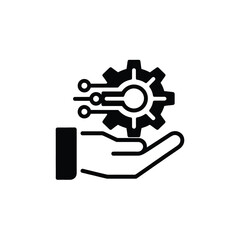 Hand holding gear with digital connections vector illustration black and white