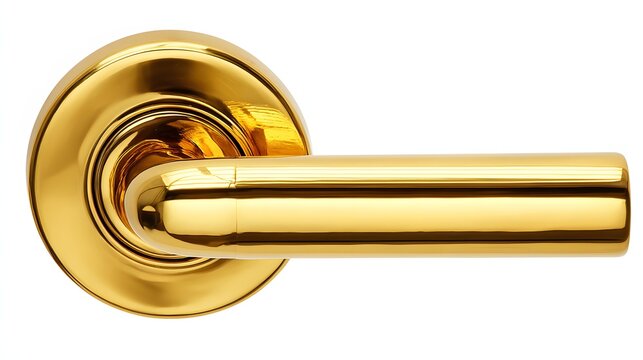 Polished gold door handle with circular base.