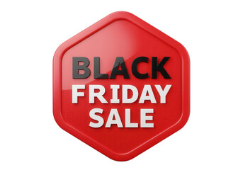 Obraz premium Red hexagon with black friday sale text isolated on transparent background