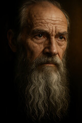 Obraz premium Wise Elderly Man with Long Beard and Deep Gaze