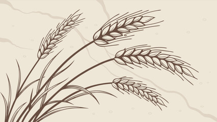 Illustration of wheat stalks with detailed grains and leaves on a textured beige background design element
