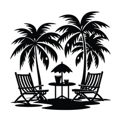 seaside retreat silhouette with lounge chairs a s