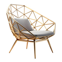 Geometric Gold Metal Chair with Gray Cushion Modern Luxury Seating