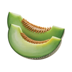 Two Vector Slices of Green Cantaloupe with Seeds on White Background