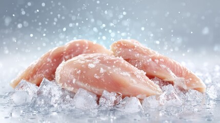 Fototapeta premium Fresh chicken breast fillets displayed on ice