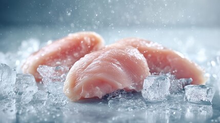 Fototapeta premium Fresh chicken breast fillets displayed on ice