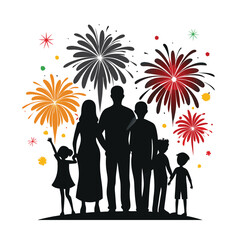 silhouette of a family watching fireworks backgrou
