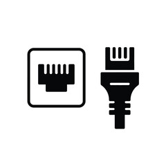 Ethernet Cable and Port Icon in Black and White Style