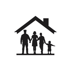 silhouette of a family welcoming a soldier home
