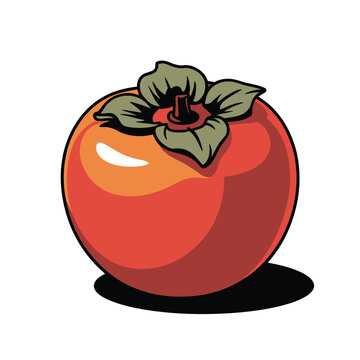 Vector illustration of a ripe persimmon fruit with green leaves and black outline