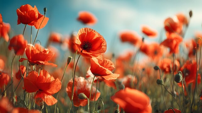 Vibrant poppy field in full bloom. - Powered by Adobe