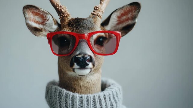 Sweet little fawn wearing glasses and a sweater. Perfect for holiday cheer!
