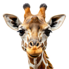 CloseUp Portrait Giraffe Head and Neck Against White Background