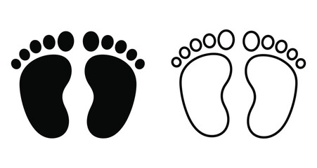 Baby Footprints Black Silhouette and Outline Vector Illustration