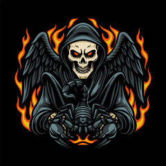 Grim Reaper Scorpion Fire Vector Illustration Logo