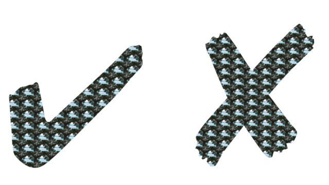 Checkmark and cross mark transparent background , A checkmark and an X symbol, decorated with a repeating image of landscape