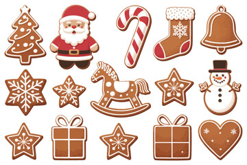 Collection of festive christmas gingerbread cookies in various shapes
