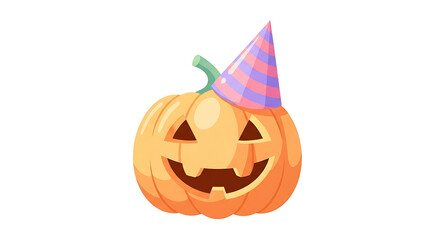 Festive Halloween Jack O Lantern Pumpkin with Party Hat on Transparent Background